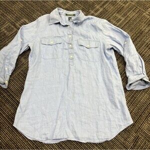 LAUREN Ralph Lauren Women’s Linen Tunic Shirt Long Sleeves Blue Size Small